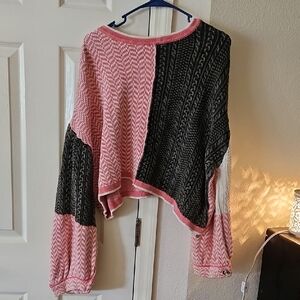 POL Pink and Black Colorblock Sweater
